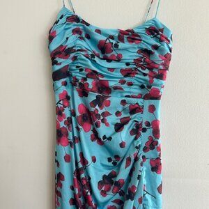 Anthropologie x Hutch Luxe Floral Strap Ruched Side Slit Satin Maxi Dress NEW